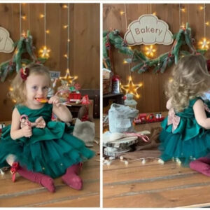 Gold Bows Green Dress