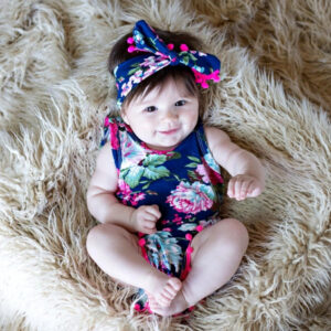 Navy and Cerise Floral Romper