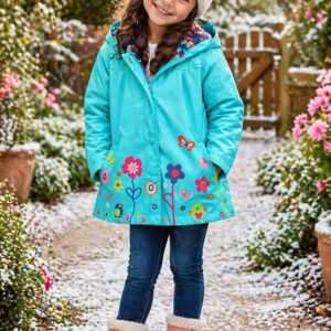 Turquoise Blue Floral Raincoat