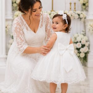 White Lace Diamante Dress Set