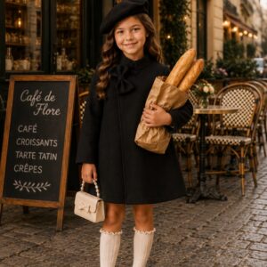Black Melton Coat and Beret