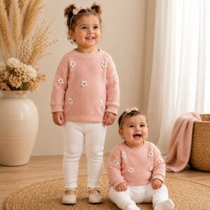 Pink Floral Knit Sweater