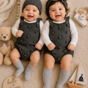 Gray Popcorn Knitted Romper